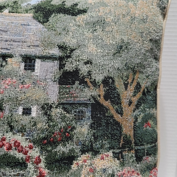 Needlepoint Peaceful Cottage Spring scenery Decorative Pillow square - Picture 4 of 12